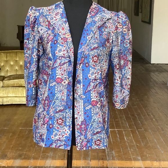 Blue, white and red vintage handmade floral, dress and jacket set - Picture 2 of 12